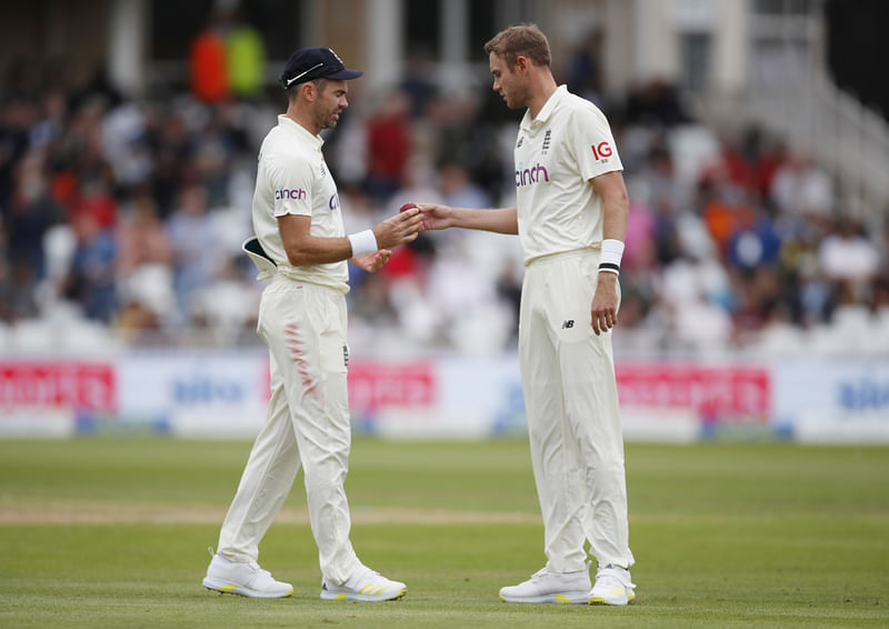 England's James Anderson and Stuart Broad