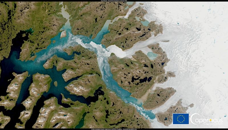 Greenland experienced 'massive' ice melt this week, scientists say. This satellite image shows Nuuk Fjord, Greenland on 29 July, 2021