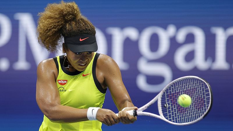 Naomi Osaka of Japan returns a shot against Marie Bouzkova of Czech Republic during their women's singles first round match on Day One of the 2021 US Open at the Billie Jean King National Tennis Center on 30 August, 2021