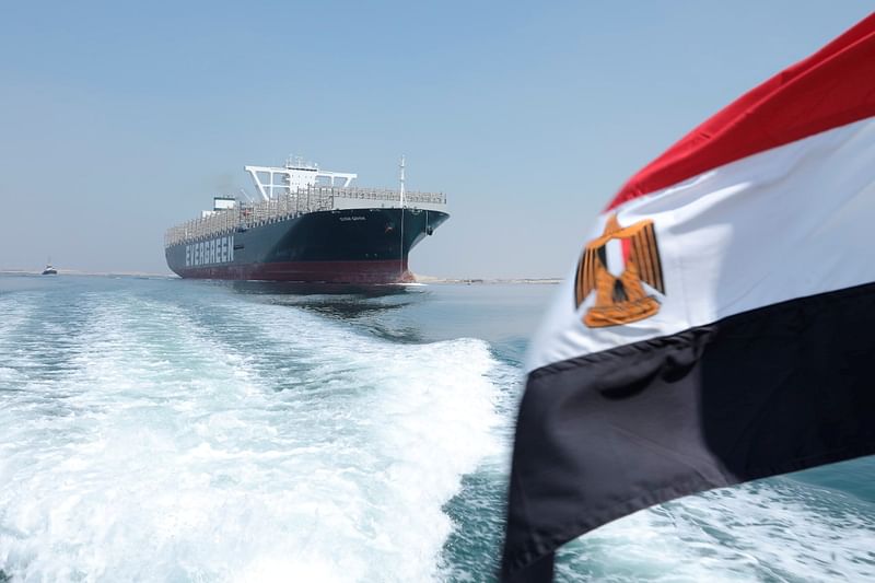 Ever Given, one of the world's largest container ships, is seen after sailing through Suez Canal in Ismailia, Egypt on 20 August 2021