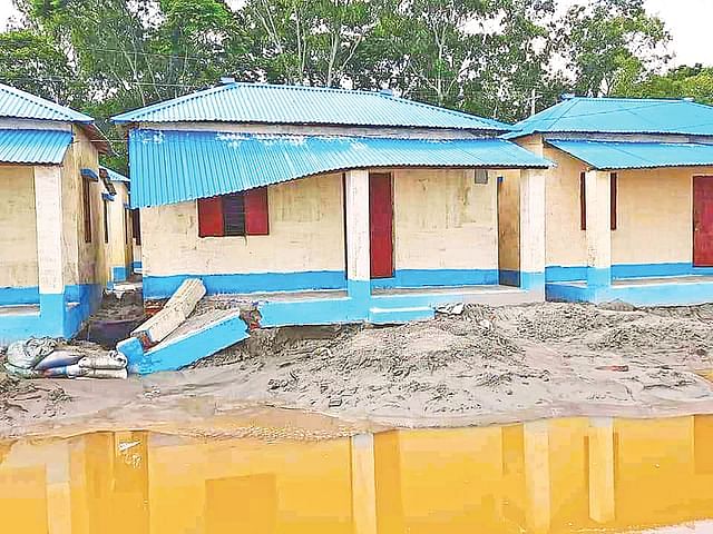 A house of the Ashrayan project collapses in Gajaria, Munishiganj