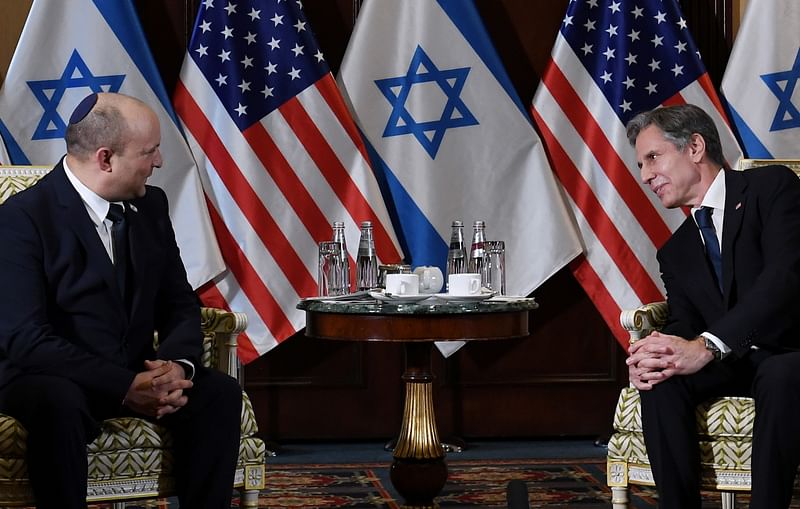 US Secretary of State Antony Blinken meets with Israeli Prime Minister Naftali Bennett at the Willard Hotel in Washington, DC, US on 25 August