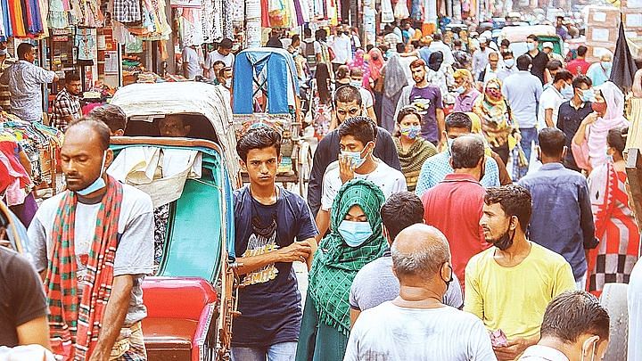 Scene from a street in Khulna where no one is bothered about masks and other health guidelines despite an alarming increase in the spread of Covid-19