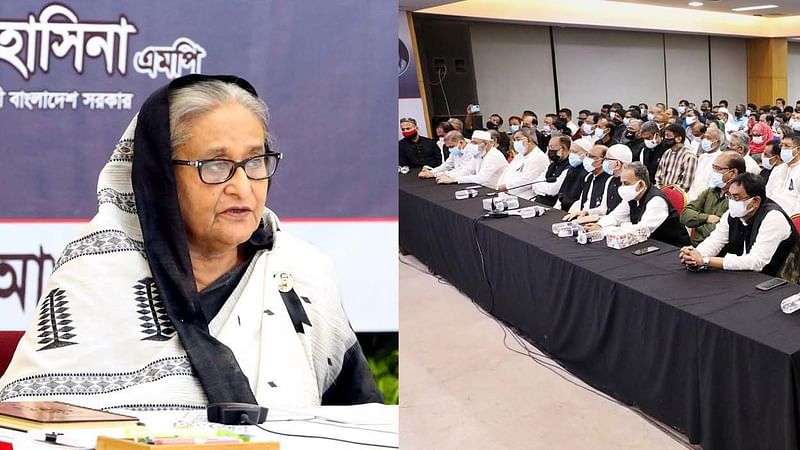 Prime minister Sheikh Hasina addresses a programme at AL’s Bangabandhu Avenue central office on the occasion of National Mourning Day, virtually from her official residence, Gonobhaban, Dhaka on 26 August 2021