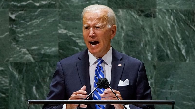 US President Joe Biden addresses the 76th Session of the UN General Assembly in New York on 21 September 2021.