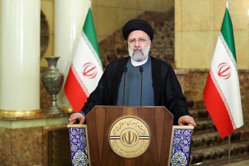 A handout picture provided by the Iranian presidency on 21 September 2021 shows Iranian president Ebrahim Raisi addressing the 76th Session of the UN General Assembly from Tehran