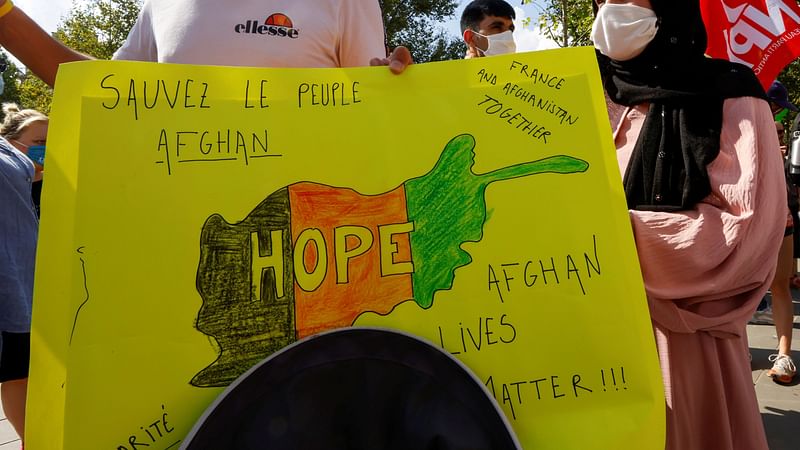 Demonstrators take part in a protest against the Taliban and in support of the Afghan people, in Paris, France, on 5 September 2021