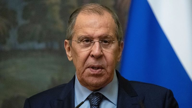 Russia's foreign minister Sergei Lavrov attends a news conference following talks with San Marino's Foreign Minister Luca Beccari in Moscow, Russia, on 13 September 2021