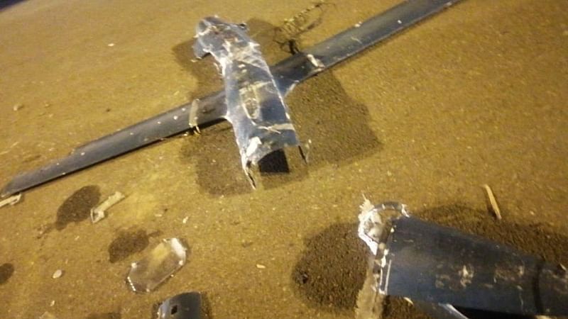 An image of debris and parts of the second bomb-laden drone that was intercepted and destroyed by Saudi defenses thus thwarting the attempt to target civilians in King Abdullah Airport in Jizan, Saudi Arabia in this 8 October 2021 handout image