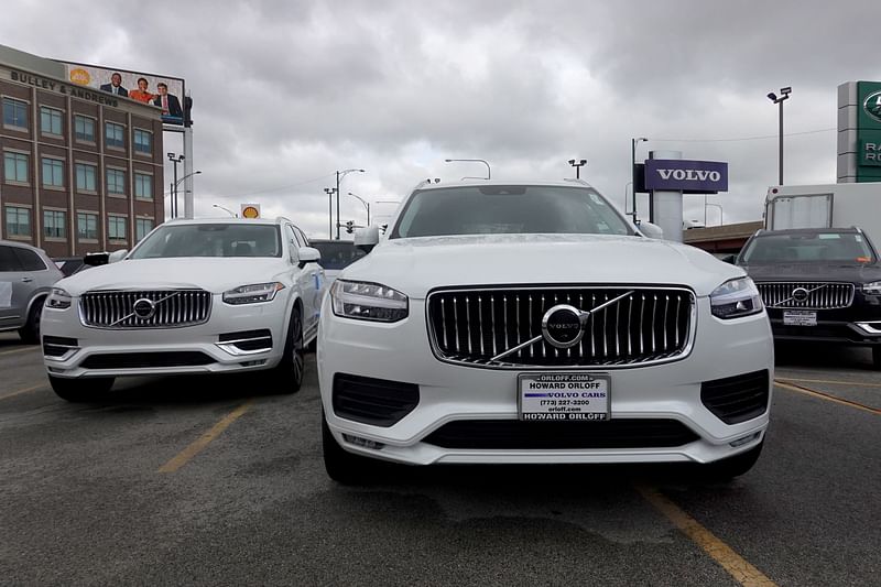 Volvo cars are offered for sale at a dealership on October 04, 2021 in Chicago, Illinois. The Swedish car maker, which is owned by China’s Zhejiang Geely Holding Group, announced plans today to take the company public