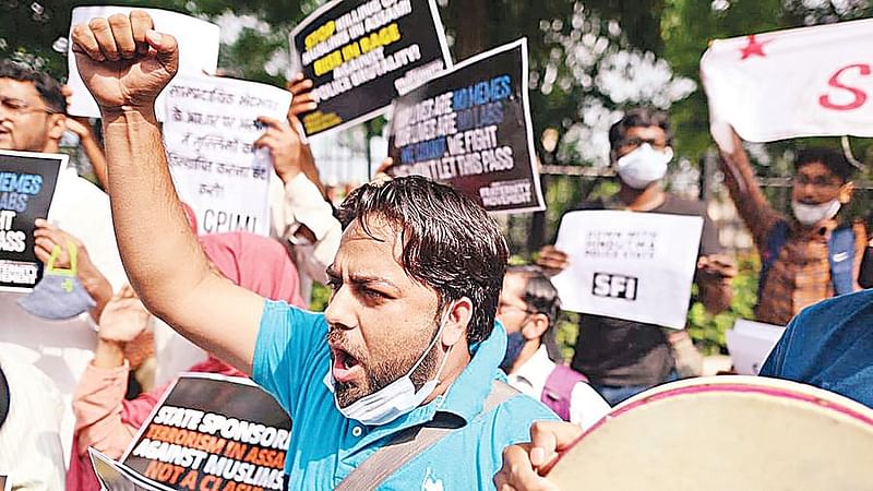 Students protest against attack on minority Muslims during eviction drive in Assam