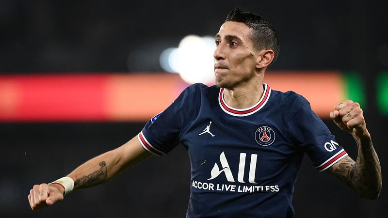 Paris Saint-Germain's Argentinian midfielder Angel Di Maria celebrates after scoring a goal during the French L1 football match between Paris Saint-Germain (PSG) and LOSC Lille at the Parc des Princes stadium, in Paris, on 29 October, 2021