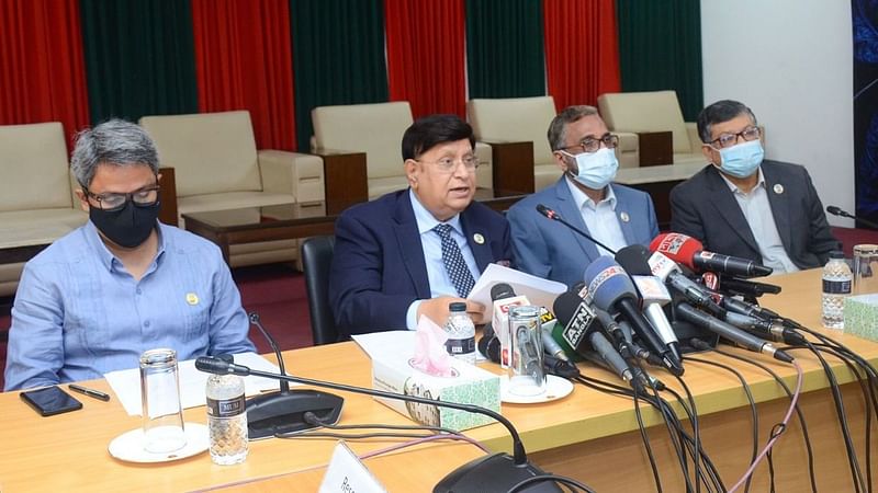 Foreign minister AK Abdul Momen talks to media at a briefing at the foreign affairs ministry on 30 October 2021