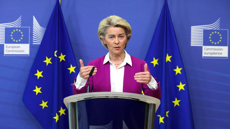 European Commission President Ursula von der Leyen gives a media statement on the Covid-19 vaccines, in Brussels, on 18 October, 2021