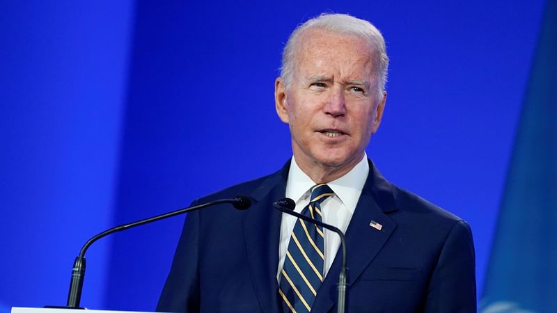 US president Joe Biden speaks during the UN Climate Change Conference (COP26) in Glasgow, Scotland, Britain 1 November 2021.