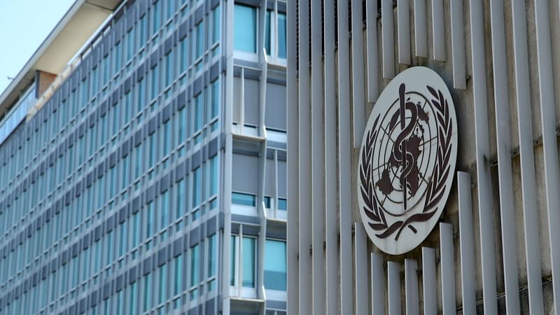 A logo is pictured on the headquarters of the World Health Orgnaization (WHO) in Geneva, Switzerland, on 25 June 2020