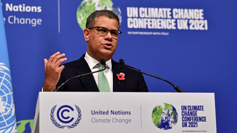 Britain's President for COP26 Alok Sharma speaks at a press conference at the close of the COP26 UN Climate Change Conference in Glasgow on 13 November 2021