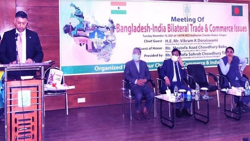 Indian ambassador to Bangladesh Vikram K Doraiswami addresses a meeting on ‘Bangladesh-India Bilateral Trade and Commerce Issues’ organised by Rangpur Chamber of Commerce and Industry in Rangpur on 16 November 2021