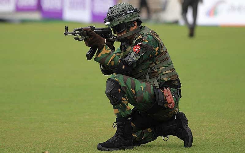 A member of Bangladesh Army during a military exercise