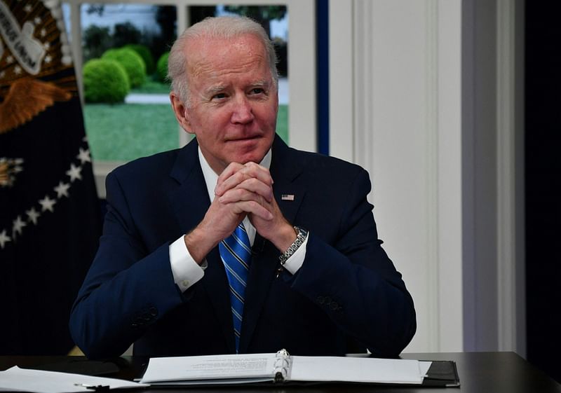 US president Joe Biden joins the White House Covid-19 Response Team’s regular call with the National Governors Association to discuss his administration’s response to the Omicron variant and to hear from the Governors on the needs in their States at the White House in Washington, DC on 27 December 2021