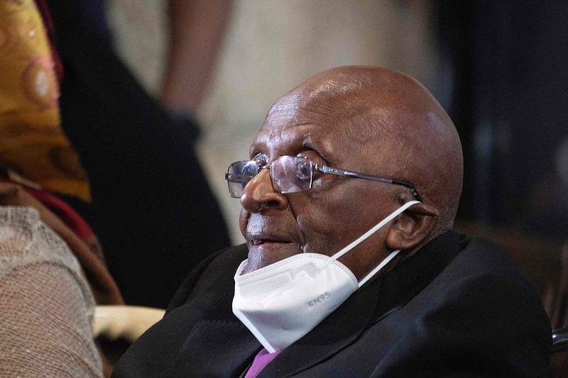 In this file photo taken on 7 October 2021 Archbishop Emeritus and Nobel Peace Laureate Desmond Tutu, attends a service at St. George's Cathedral to celebrate his 90th birthday in Cape Town