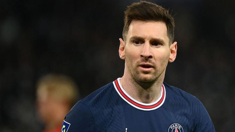 Paris Saint-Germain's Argentinian forward Lionel Messi reacts during the French L1 football match between Paris-Saint Germain (PSG) and OGC Nice at The Parc des Princes Stadium in Paris on 1 December, 2021