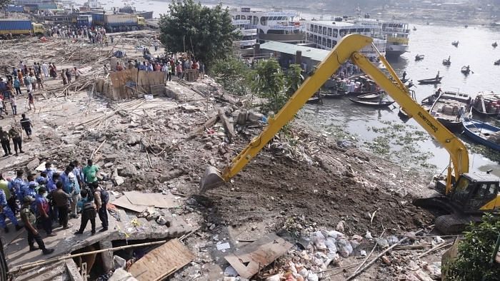 BIWTA conducts drive to evict illegal structures along Buriganga river in Badamtali area in Old Dhaka on 22 November