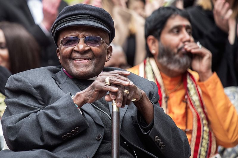 In this file photo taken on 7 October 2017 Nobel Peace Prize laureate and South African icon Archbishop Desmond Tutu attends the unveiling ceremony of the Arch for the Arch monument as part of celebrations for his 86th birthday in Cape Town