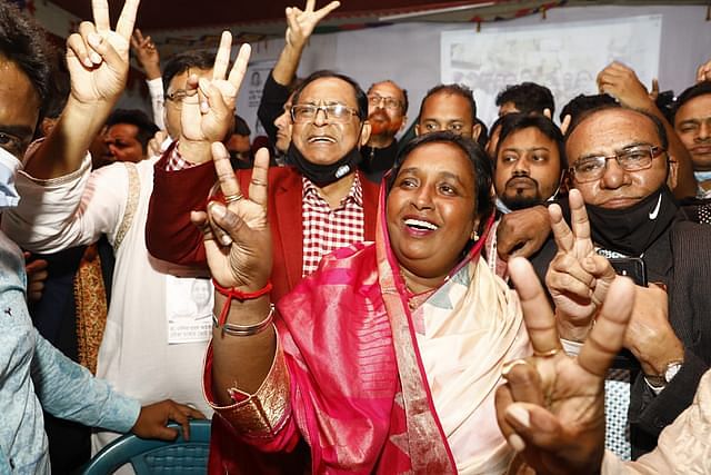 Selina Hayat Ivy poses for photograph with victory sign after being elected as mayor of Narayanganj City Corporation (NCC) for the third consecutive terms. The picture was taken from Deobhog in Narayanganj on 16 January.