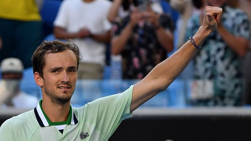 Russia's Daniil Medvedev celebrates after victory against Netherlands' Botic Van de Zandschulp during their men's singles match on day six of the Australian Open tennis tournament in Melbourne on 22 January, 2022