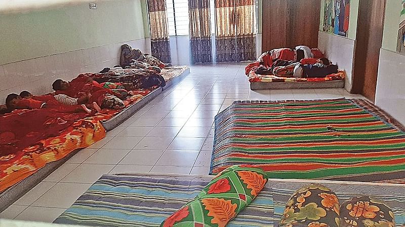 Children sleeping on mattresses on the floor at the daycare centre in the secretariat. Picture taken recently