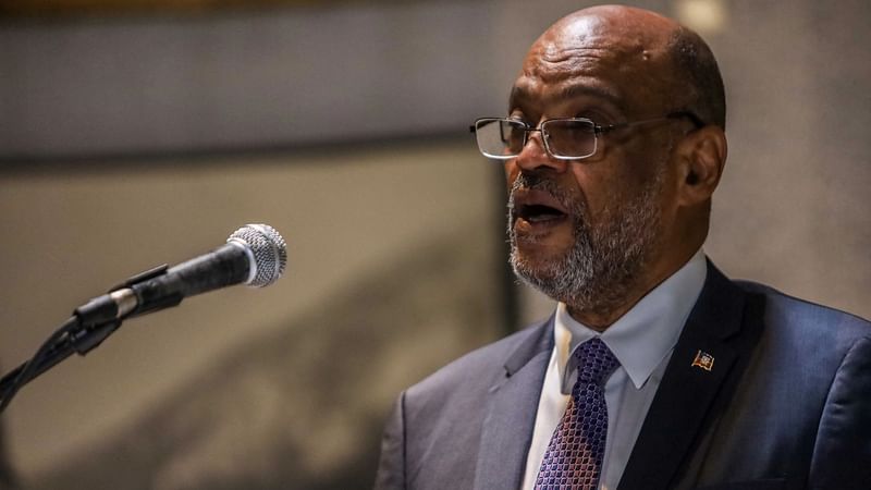 In this file photo taken on 18 November, 2021 Haitian Prime Minister Ariel Henry speaks during a ceremony marking the 218th anniversary of the Battle of Vertières in Port-au-Prince, Haiti