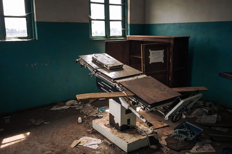 This photograph taken on 13 January, 2022 shows the delivery room of Linga Hospital ransacked by Congolese army soldiers in Ituri province, northeastern Democratic Republic of Congo