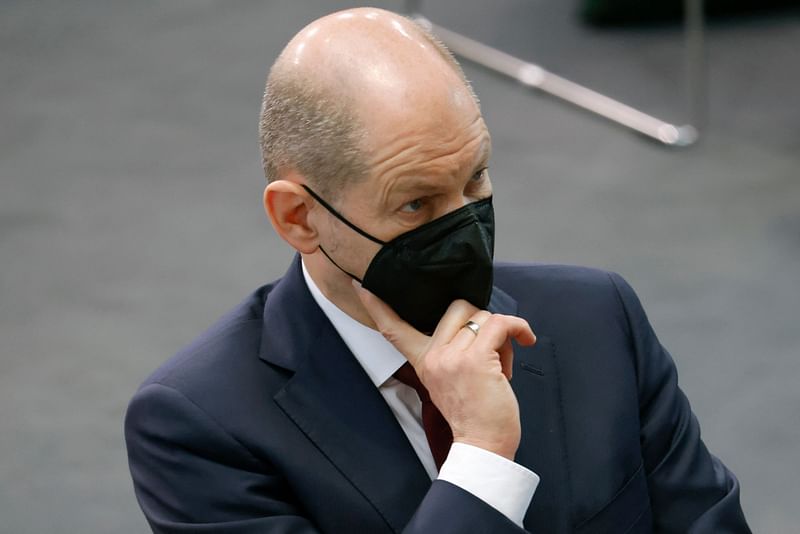 German Chancellor Olaf Scholz attends the assembly of the Federal Convention on 13 February, 2022 at the Paul-Loebe-Haus parliamentary building in Berlin, prior to the election of Germany's President