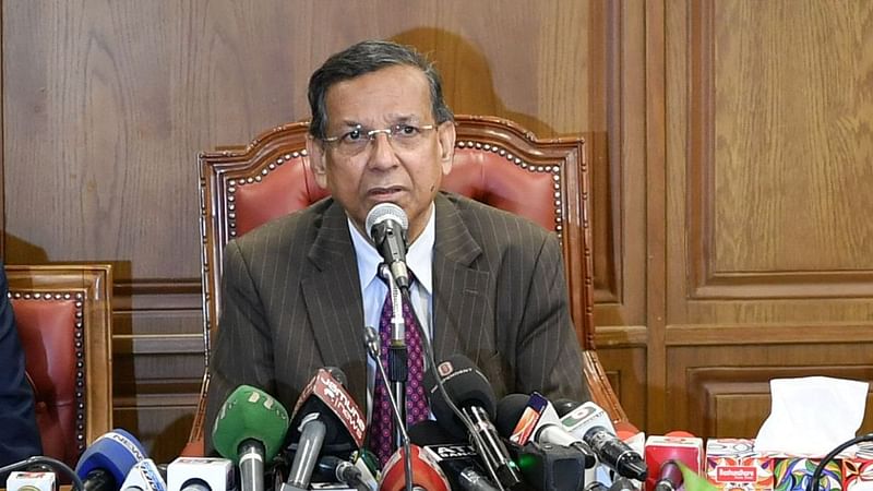 Law, justice and parliamentary affairs minister Anisul Huq talks to media