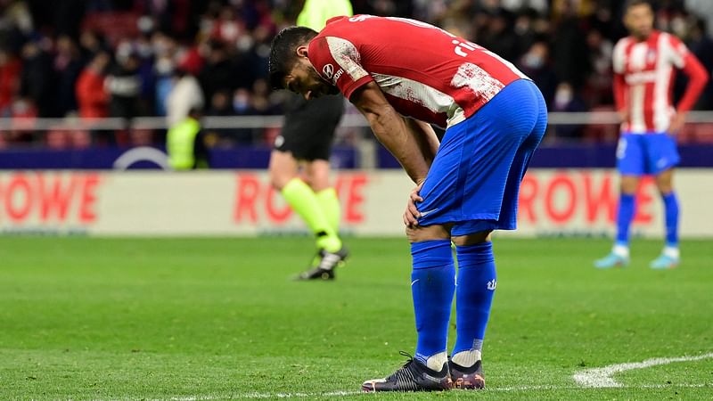 Atletico Madrid's Uruguayan forward Luis Suarez reacts during the Spanish league football match between Club Atletico de Madrid and Levante UD at the Wanda Metropolitano stadium in Madrid on 16 February, 2022