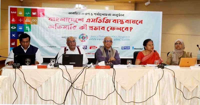 Debapriya Bhattacharya, distinguished fellow of Centre for Policy Dialogue, addresses a review session on “What Impact Will Pandemic Have on SDGs Delivery in Bangladesh?” organised by the Citizen’s Platform for SDGs, Bangladesh on 10 March 2022