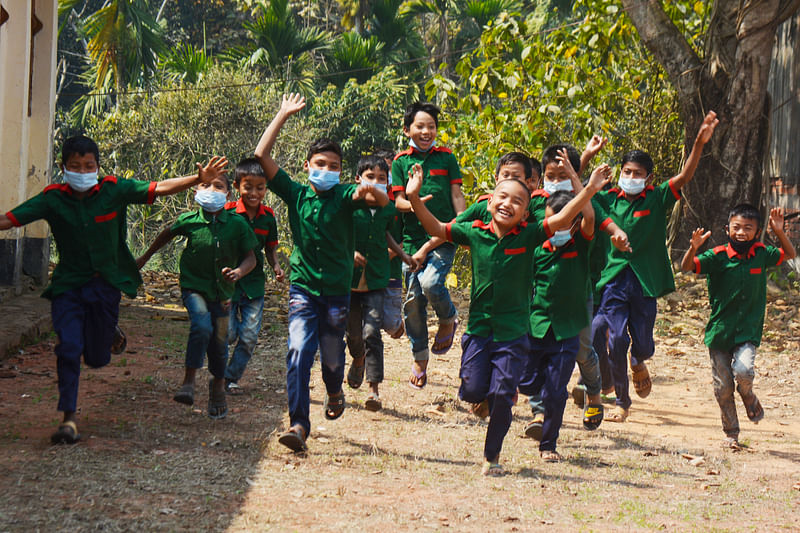 Students are happy to return to their school hostel after a long. The picture was taken from Kataltali residential government primary school in Khagrachhari on 9 March.