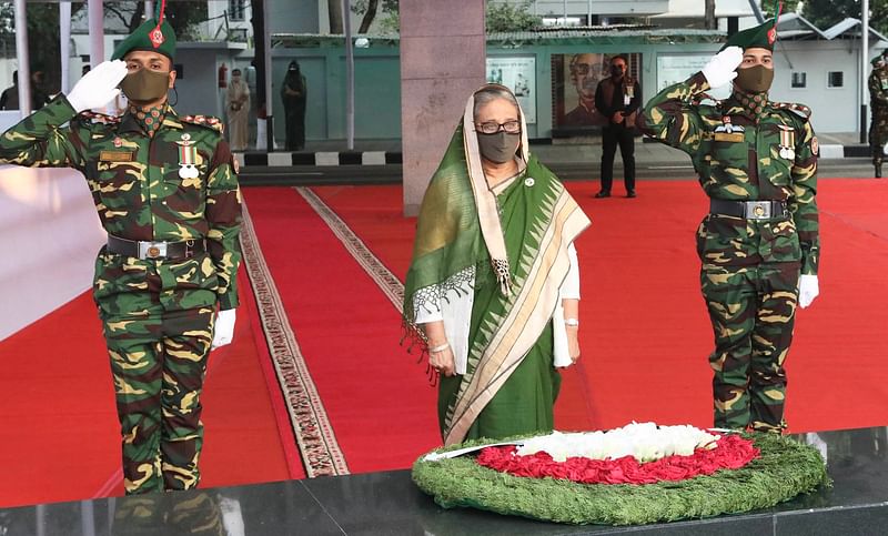 Prime minister Sheikh Hasina paid homage to Father of the Nation Bangabandhu Sheikh Mujibur Rahman on the occasion of historic 7 March