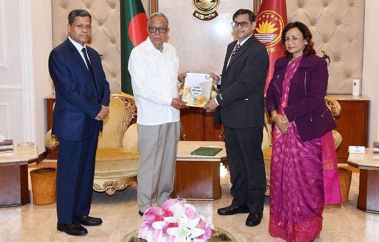 a delegation of the Information Commission led by chief information commissioner Martuza Ahmed submitted the annual report of the commission to president Abdul Hamid at the Bangabhban on 8 March, 2022