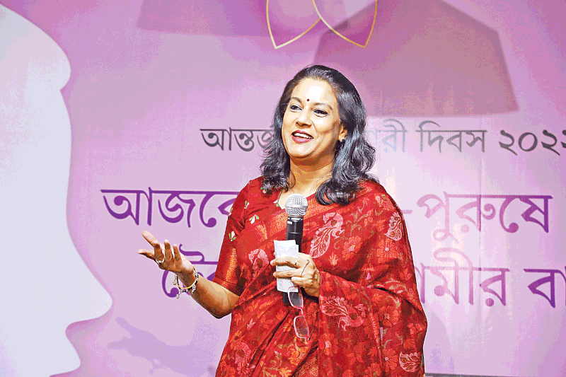 Rizwana Hasan speaks in an event arranged on Women's Day at Prothom Alo office