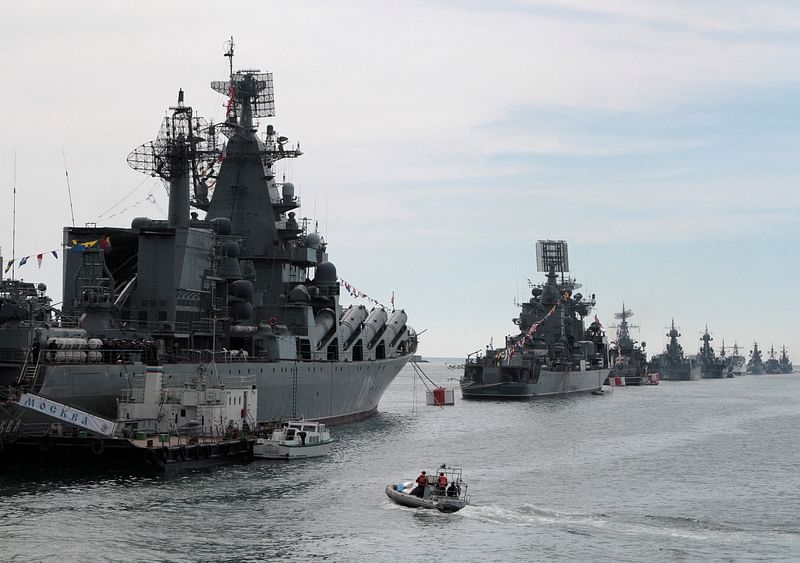 Russian Navy vessels are anchored in a bay of the Black Sea port of Sevastopol in Crimea on 8 May, 2014