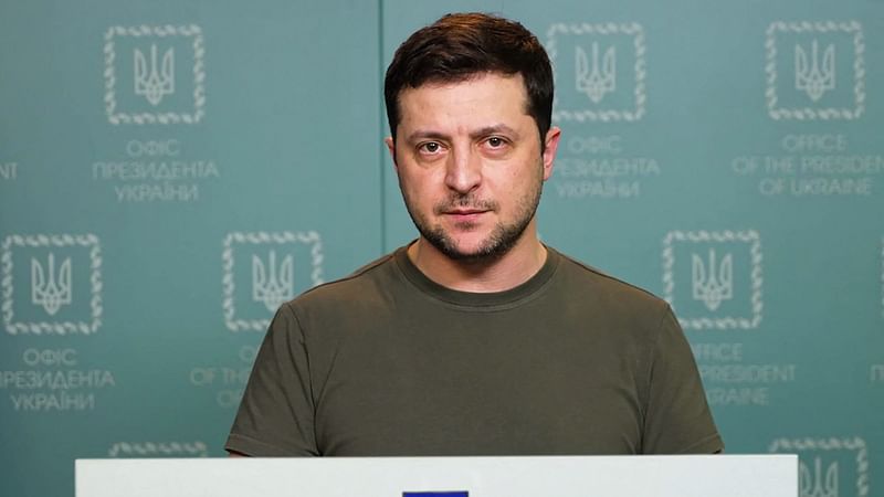 Ukrainian president Volodymyr Zelensky appears on a screen as he speaks in a video conference during a special plenary session of the European Parliament focused on the Russian invasion of Ukraine at the EU headquarters in Brussels, on 1 March, 2022