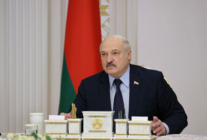 Belarusian President Alexander Lukashenko chairs a meeting with military officials in Minsk, Belarus on 24 February 2022