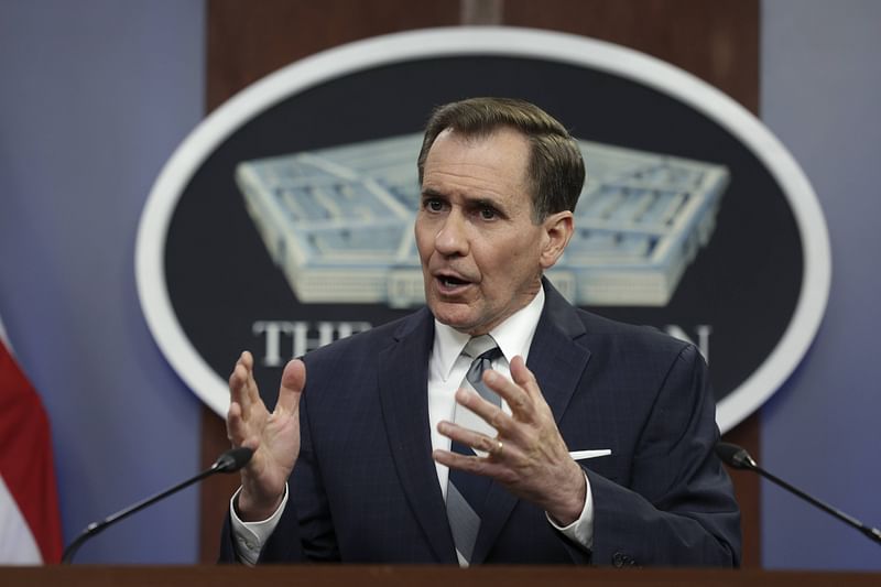 Pentagon Press Secretary John Kirby holds a news briefing at the Pentagon on 19 April, 2022 in Arlington, Virginia