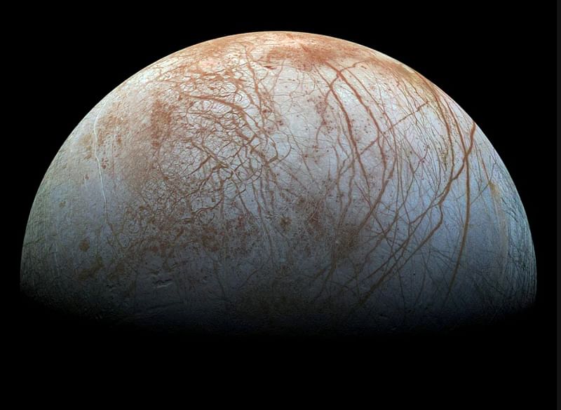 A view of Jupiter's moon Europa created from images taken by NASA's Galileo spacecraft in the late 1990s, according to NASA, obtained by Reuters 14 May, 2018