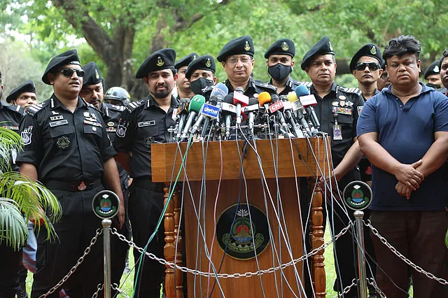 Rapid Action Battalion (RAB) director general Chowdhury Abdullah Al Mamun is briefing newsmen about the security measures at Ramna Batamul on Wednesday afternoon.