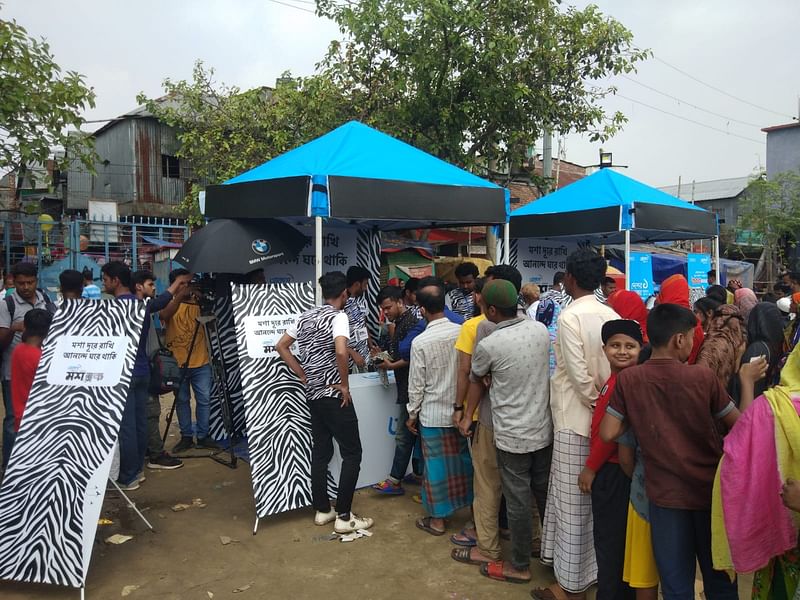 Under a pilot study of the project, curtains made with zebra pattern cloth were distributed among the dwellers of the capital's Korail Slum, one of the largest slums in Bangladesh