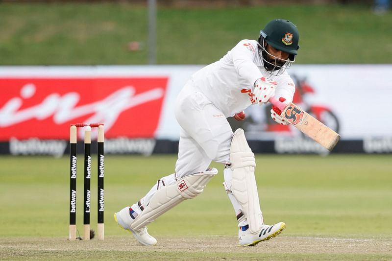 Bangladesh's Tamim Iqbal plays a shot during the second day of the second Test cricket match between South Africa and Bangladesh at St George's Park in Gqeberha on 9 April, 2022