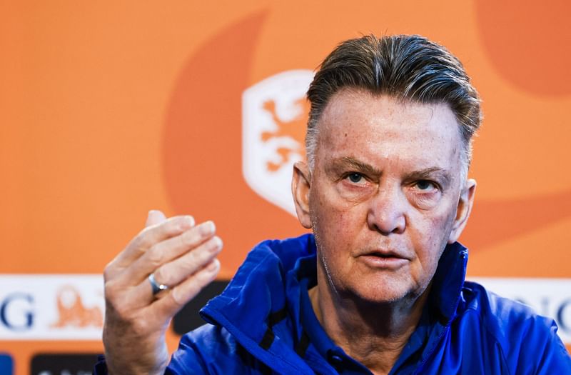 In this file photo taken on March 25, 2022, Netherlands' National football team coach Louis van Gaal speaks during a press conference on KNVB Campus in Zeist ahead of the friendly matches against Denmark and Germany. Louis van Gaal suffers from cancer, as reported by media on 3 April, 2022